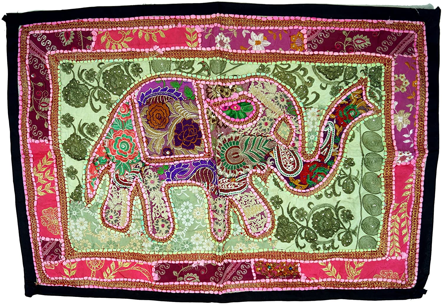 Guru Shop Indian Tapestry Patchwork Wall Hanging With Elephant 80, Individu