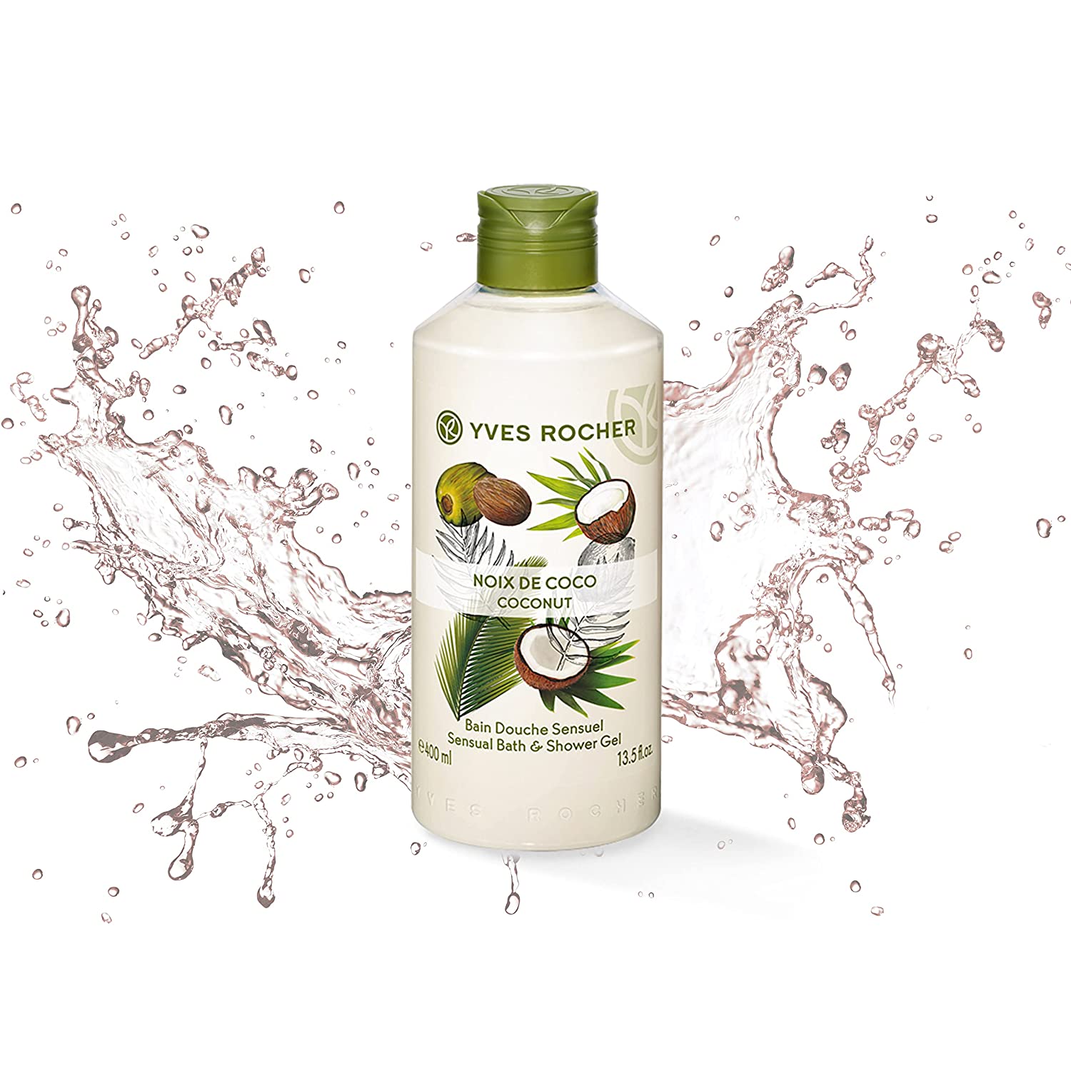 Yves Rocher LES PLAISIRS NATURE Shower Bath Coconut, Aroma Foam Bath & Nourishing Shower Gel, 1 x Bottle 400 ml
