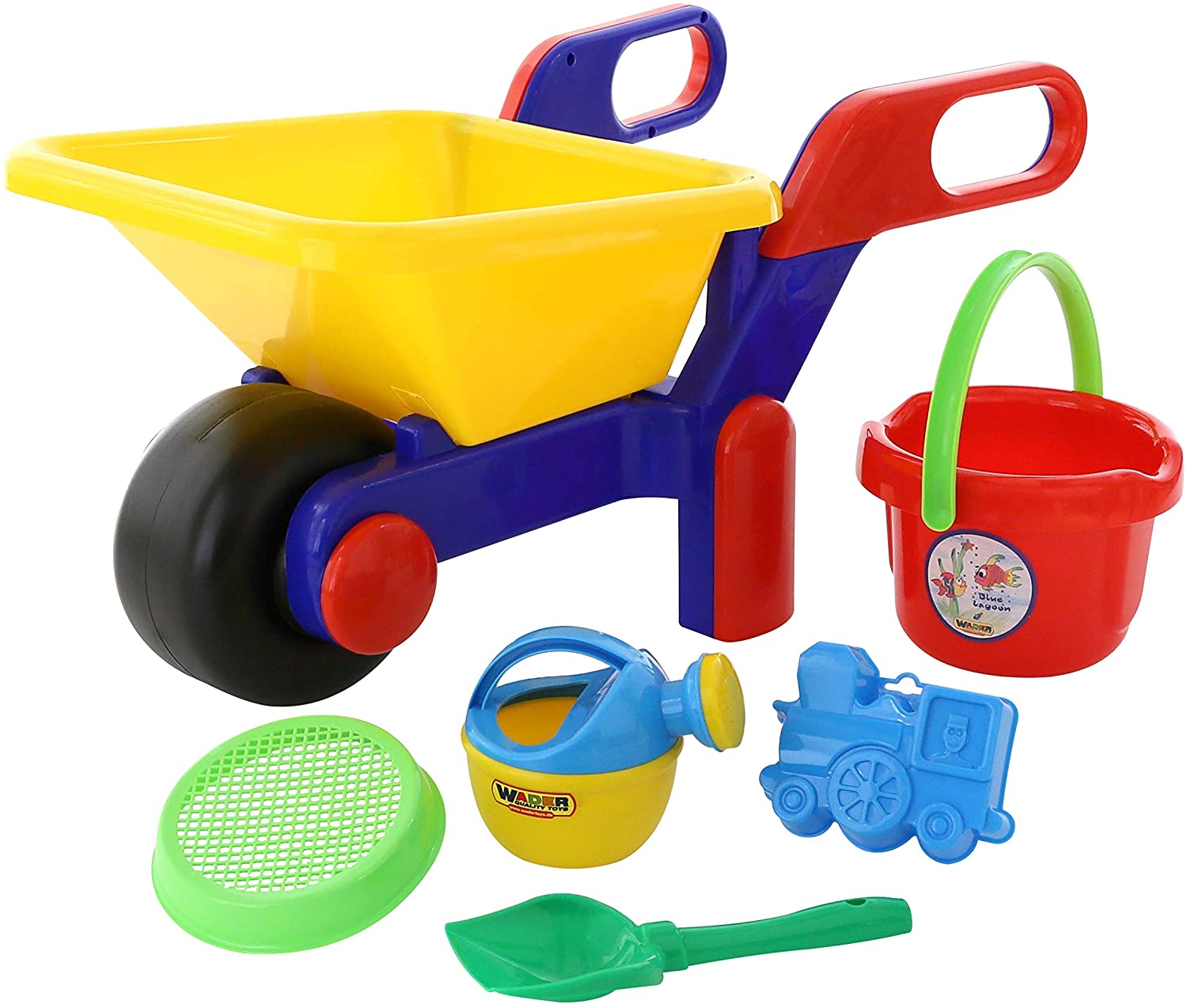 Wader Quality Toys Wader 41838 No. 455: Barrow And Bucket Set Large, Sieve, Moulds And Waterin