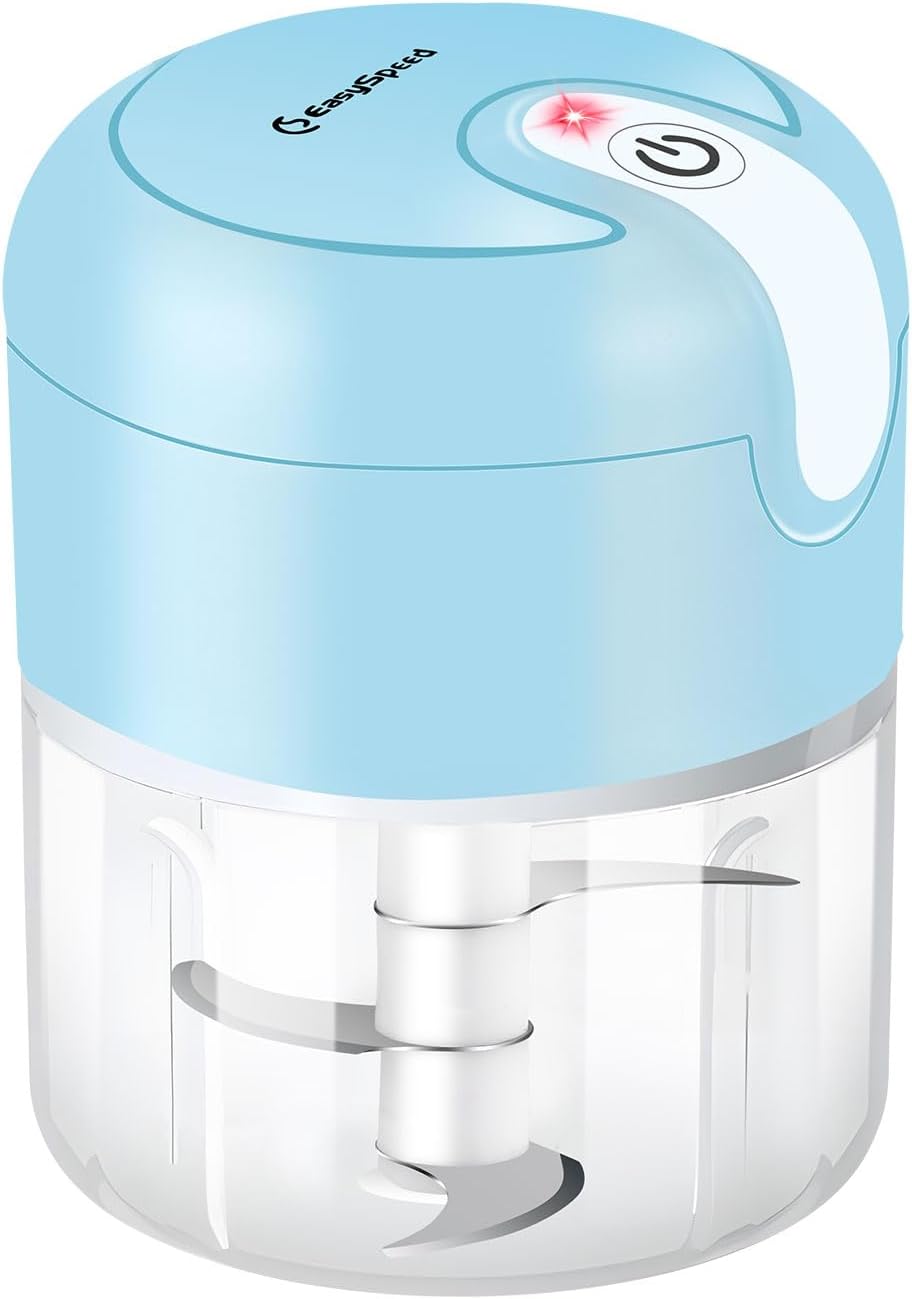 EASYSPEED Electric Mini Chopper, 250 ml, Vegetable Chopper, USB Charging, Portable Chopper for Meat, Baby Food, Obs, Camping, Blue