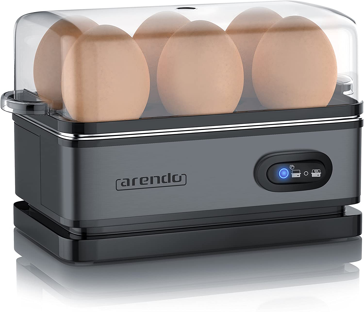 Arendo Stainless Steel Egg Cooker with Warming Function, Flip Switch and In