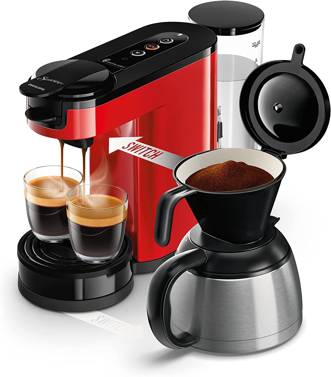 Philips Domestic Appliances SENSEO® Philips Switch Pad and Filter Coffee Machine, 2-in-1 Brewing Technology, 1 Litre Water Container, 7 Cups in One Go, Monzred (HD6592/84)
