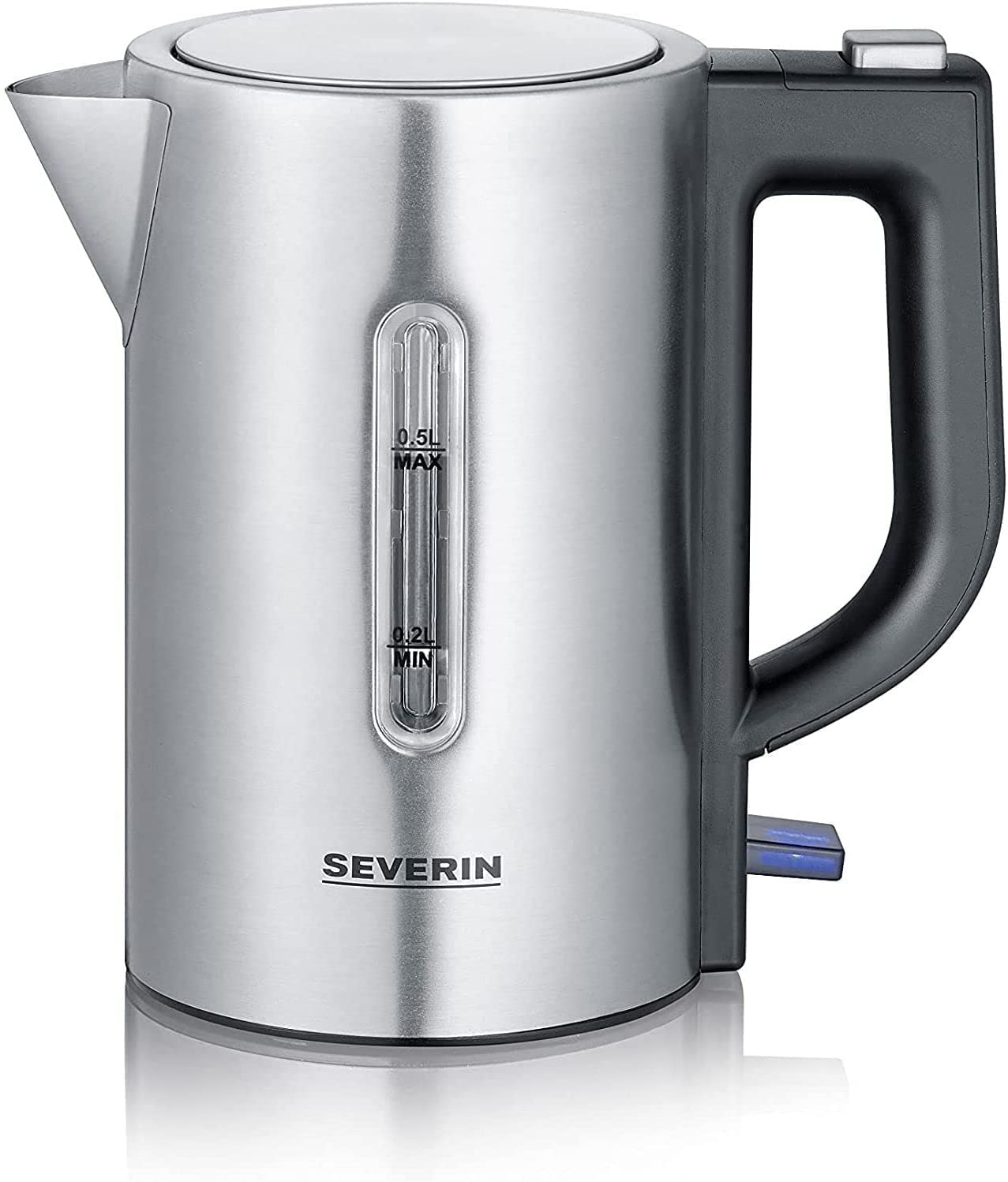 SEVERIN Travel Kettle Set, Mini Travel Kettle for 0.5L Electric Kettle with 2 Plastic Cups & 2 Spoons, Brushed Stainless Steel/Black, WK 3647