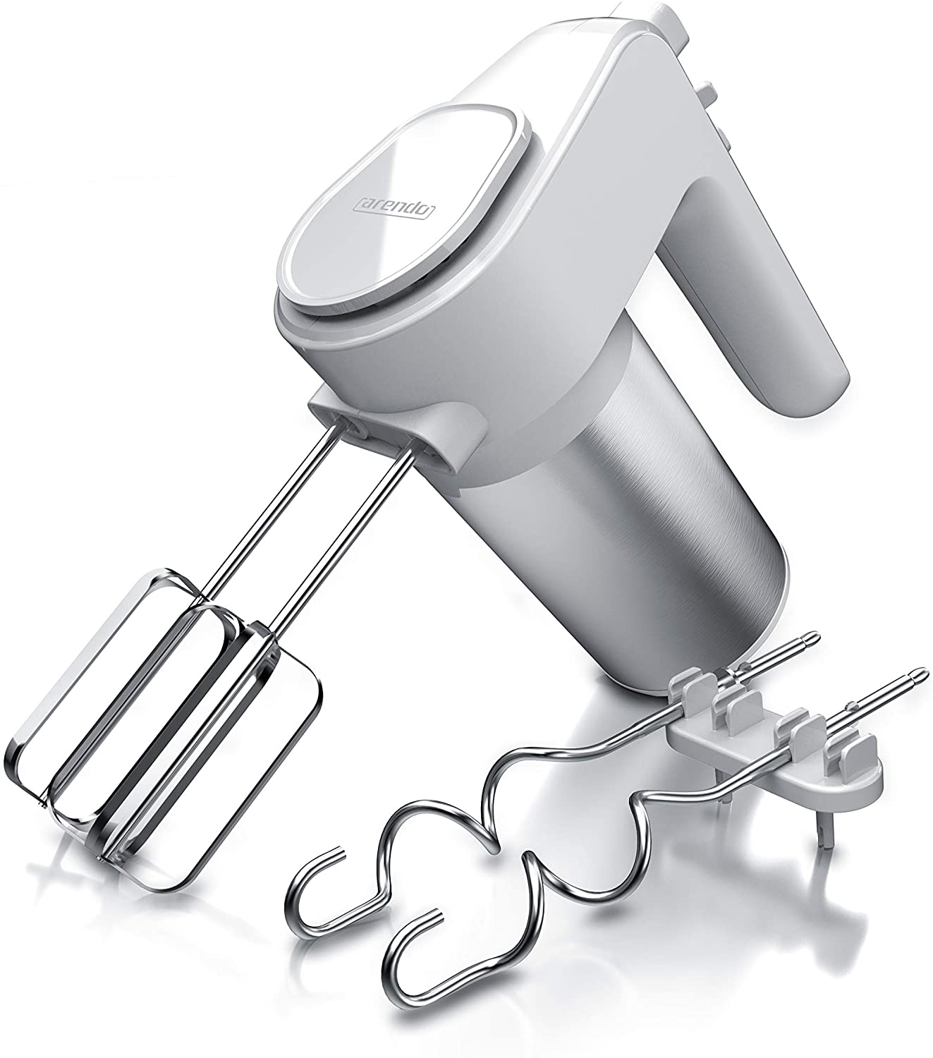 Arendo - Electric hand stirrer stainless steel 400 W – with 5 speeds including stainless steel turbo function – includes 2 whiskers and 2 stainless steel dough hooks – ergonomic housing – thermal fuse