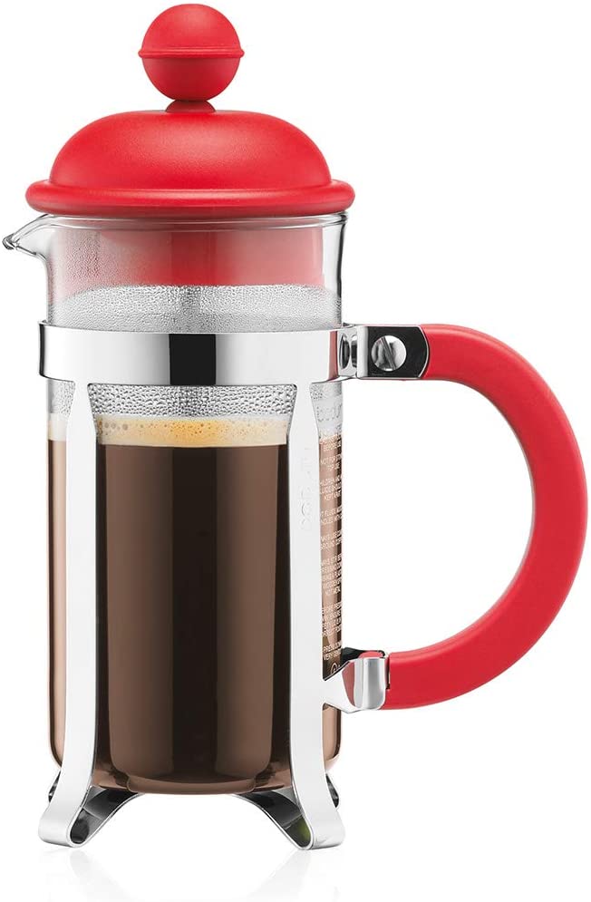 BODUM 0.35 Litre 12 oz 3-Cup Stainless Steel Frame Caffettiera Coffee Maker, Red