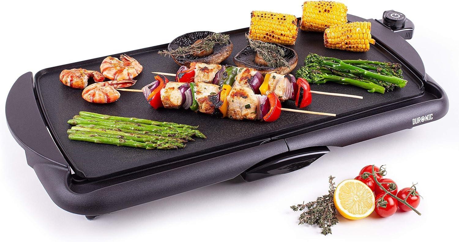 Duronic GP20 Table Grill Electric Grill Plate 52 x 27 cm Grill Surface 2000 Watts Non-Stick Coating Thermostat Electrically Removable Collection Container Cooking Without Fat
