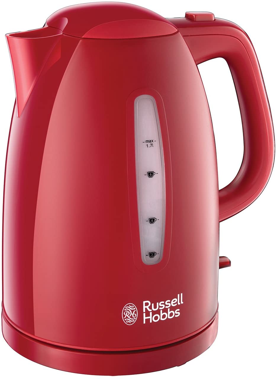 Russell Hobbs Kettle, Textures Red, 1.7 L, 2400 W, Pressure Boil Function, Optimised Spout, Removable Limescale Filter, Tea Maker 21272-70