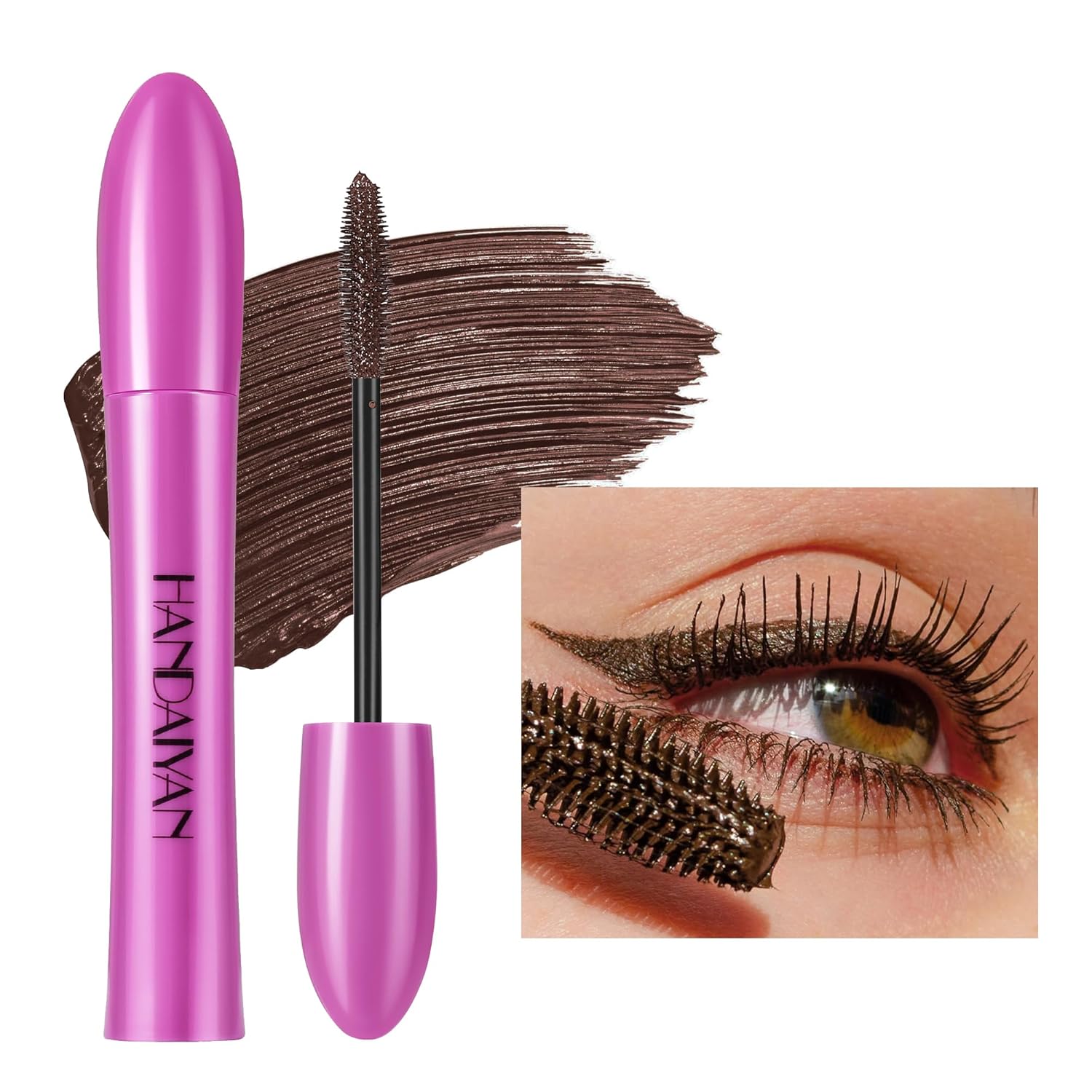 GL-Turelifes Colorful Mascara, Colorful Fiber Mascara, Charming, Thick Brush, Curling, Durable Mascara with Thick and Long Eyelashes, Waterproof and Smudge-proof (#9 Brown, Pieces)
