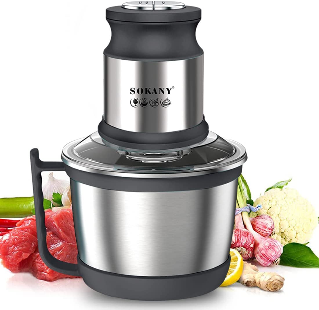 SOKANY 800 W Electric Kitchen Chopper with 3 L Stainless Steel Bowl, Multi Chopper with 2 Speed Levels, Meat Grinder with 4 Blades for Meat, Onions, Fruit, Vegetables