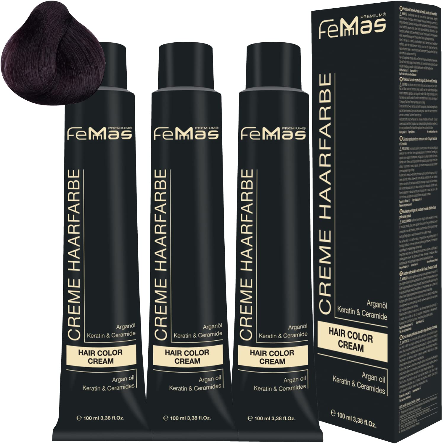Femmas Hair Colour Cream 100 ml Hair Colour Medium Brown Mahogany 4.5 Pack of 3, ‎medium