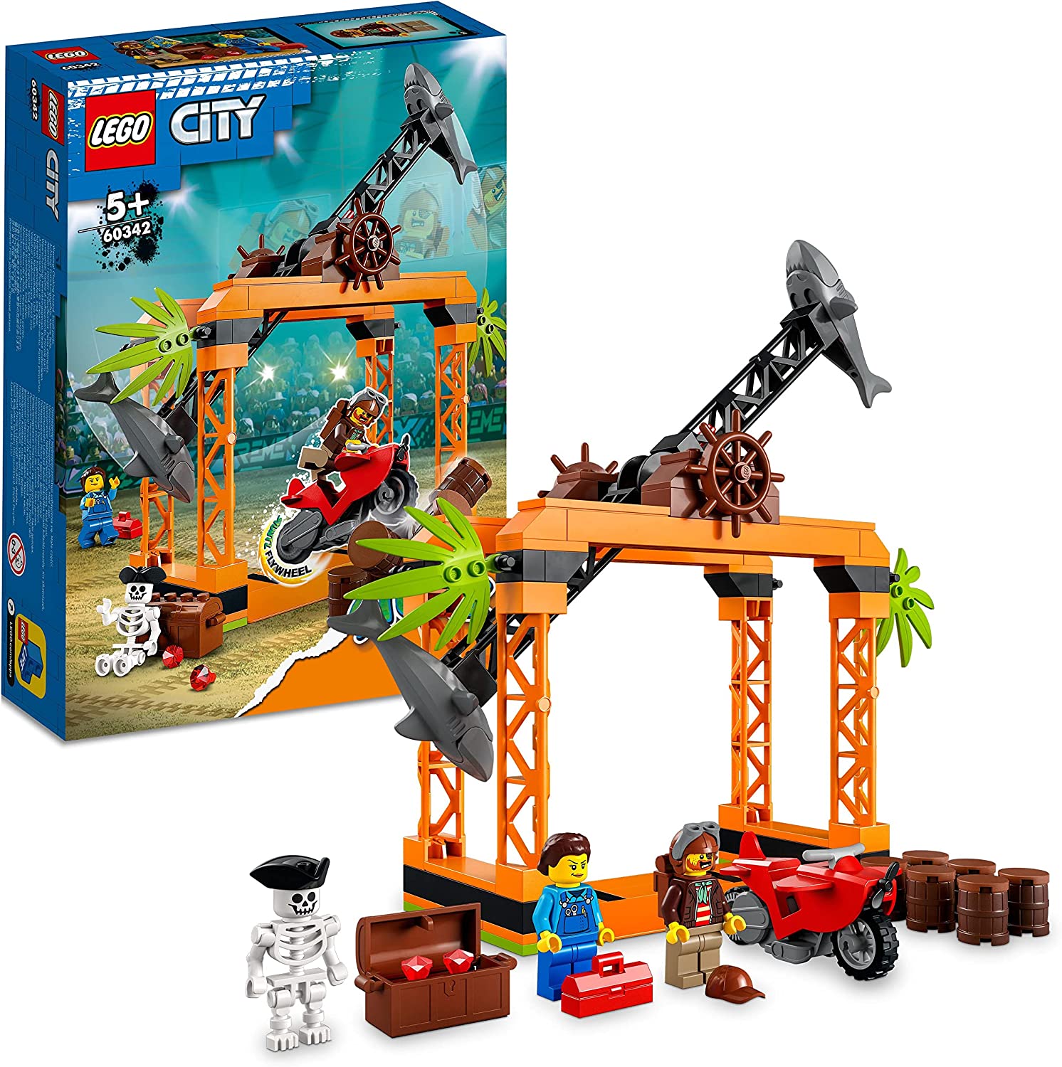 LEGO 60342 City Stuntz Shark Attack Challenge Set Including Motorcycle and Stunt Racer Mini Figure Action Toy for Children Aged 5 Years and Above