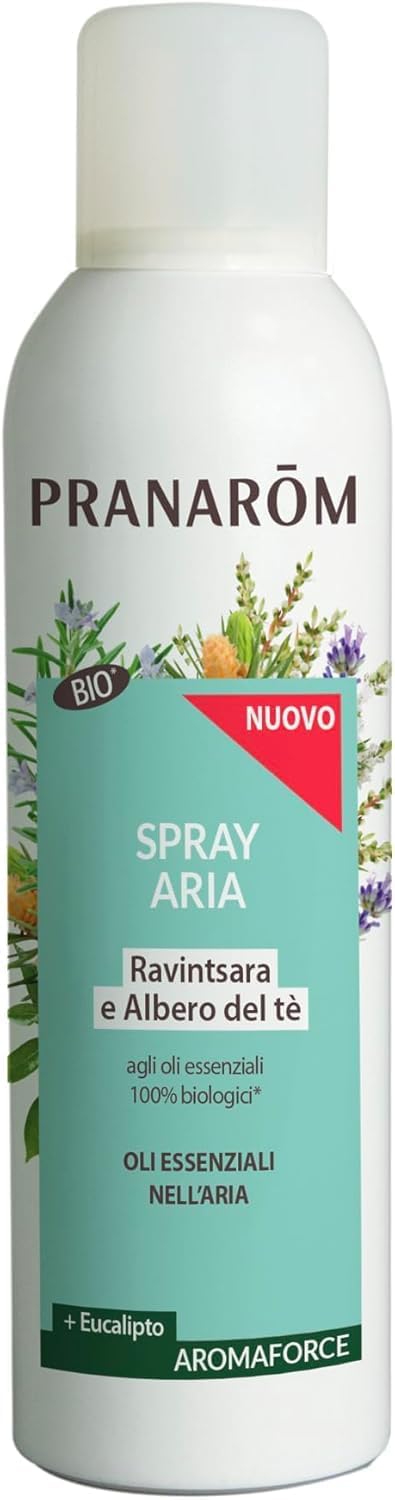 Pranarom Olio Essenziale Organic Spray Aria Aromaforce 150 ml Rinfrescante e Profumato Ravintsara E Albero del Tè