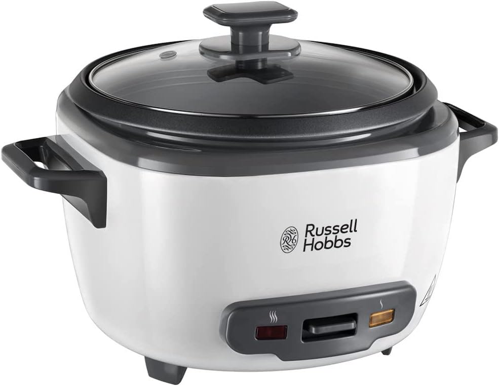 Russell Hobbs 27040 Large Rice Cooker - Up to 14 Servings with Steam Basket, Measuring Cup and Spoon Included, Dishwasher Safe Parts, 500 W, White