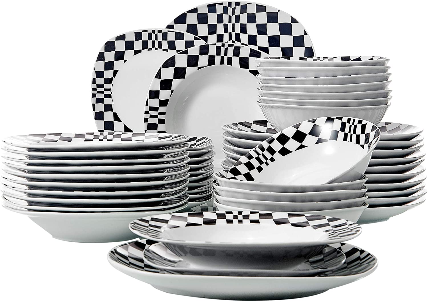VEWEET \'Louise\' dinner service made of porcelain, 48 pieces, crockery set including cereal bowls, dessert plates, dinner plates and soup plates, dinner service for 12 people.