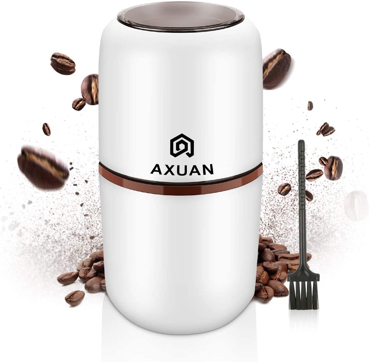 AXUAN Electric Coffee Grinder, Electric Coffee Bean Mill, Beans, Nuts and Grain Mill with 304 Stainless Steel Blades, 30,000 rpm Powerful Motor, 120 g Capacity, 150 W with Cleaning Brush