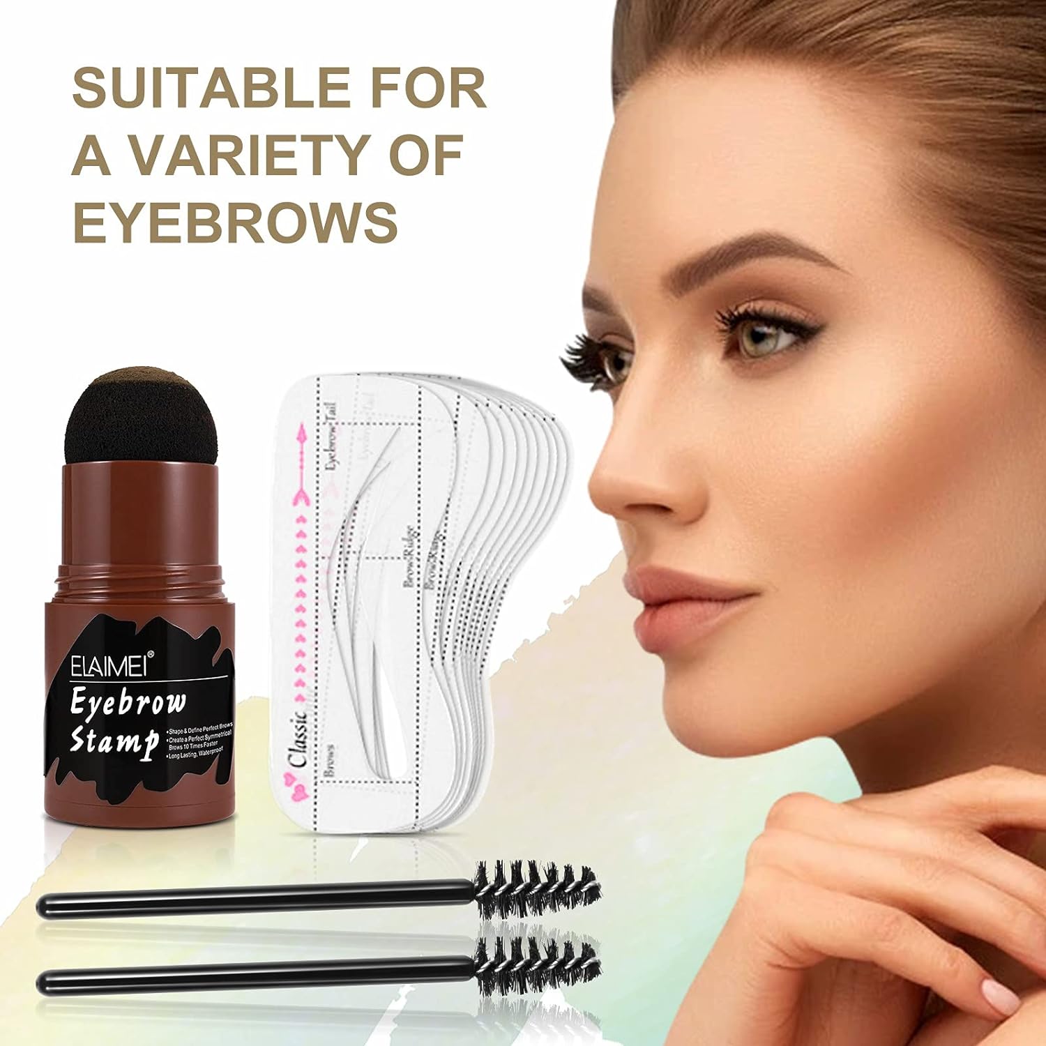 Moulis Eyebrow Stamp Waterproof Eyebrow Stamp Set, Reusable Makeup Brow Powder Kit, ‎mid-brown