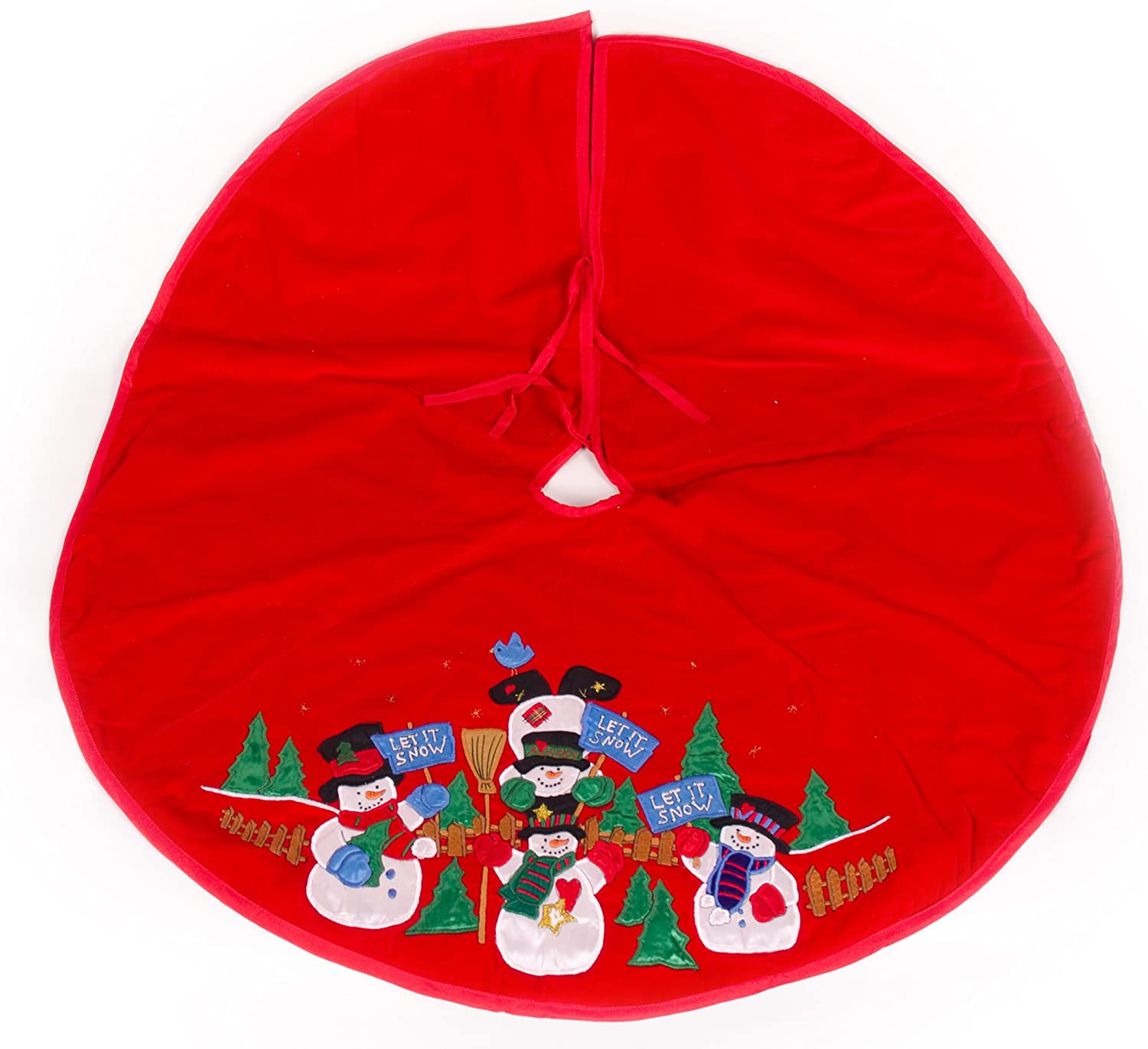WeRChristmas 100 cm Large Christmas Tree Skirt Decoration with Snowman Let it Snow Design, Red