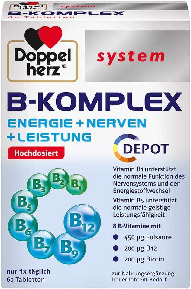 Doppelherz System B Complex - Energy + Nerves + Performance - B Vitamins Support the Normal Function of the Nervous System and Normal Energy Metabolism - 60 Tablets