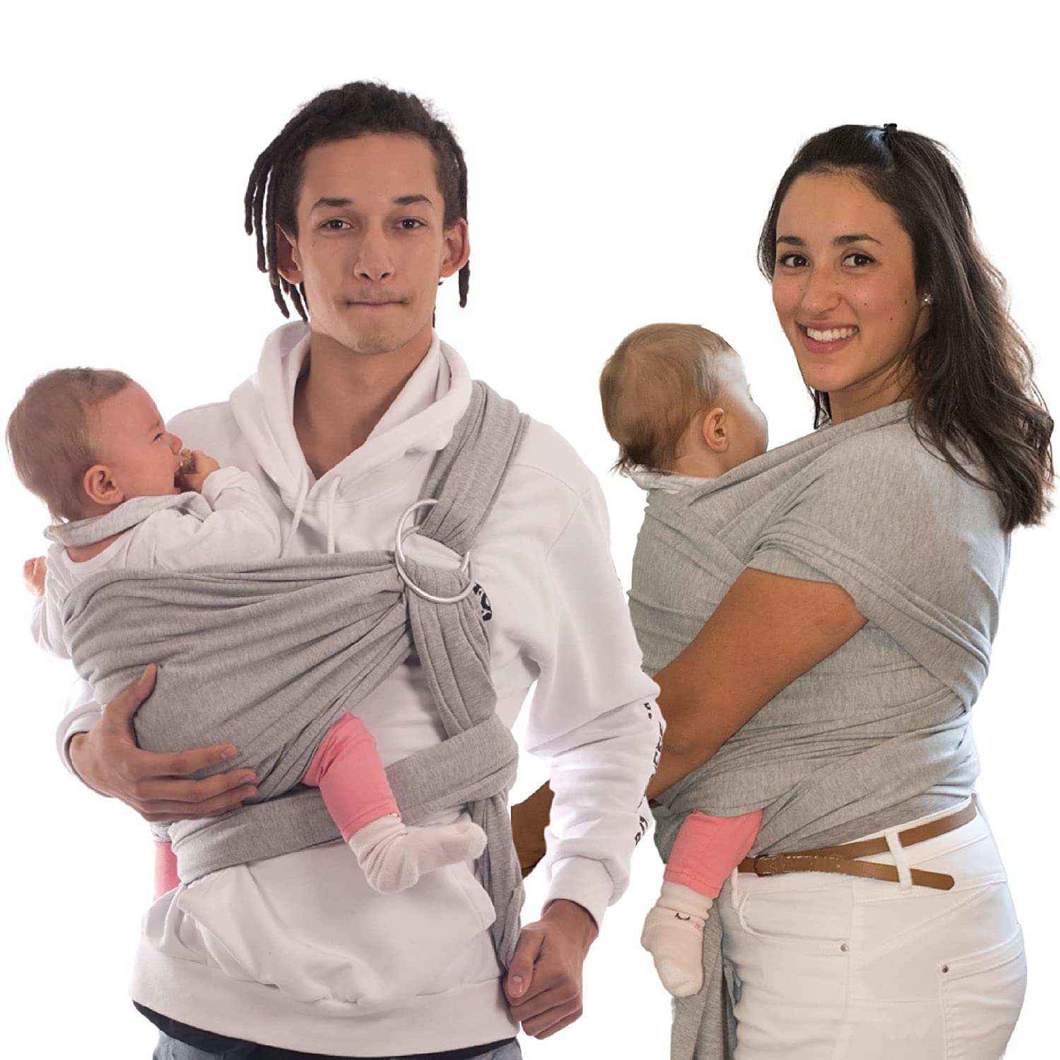 Baby Sling & Ring Sling 2 in 1 Elastic Baby Sling with Aluminium Rings for Newborns Baby Carrier & Carrying Aid with Carrying Instructions BabyBino Wrap The Perfect Gift (Light Grey)