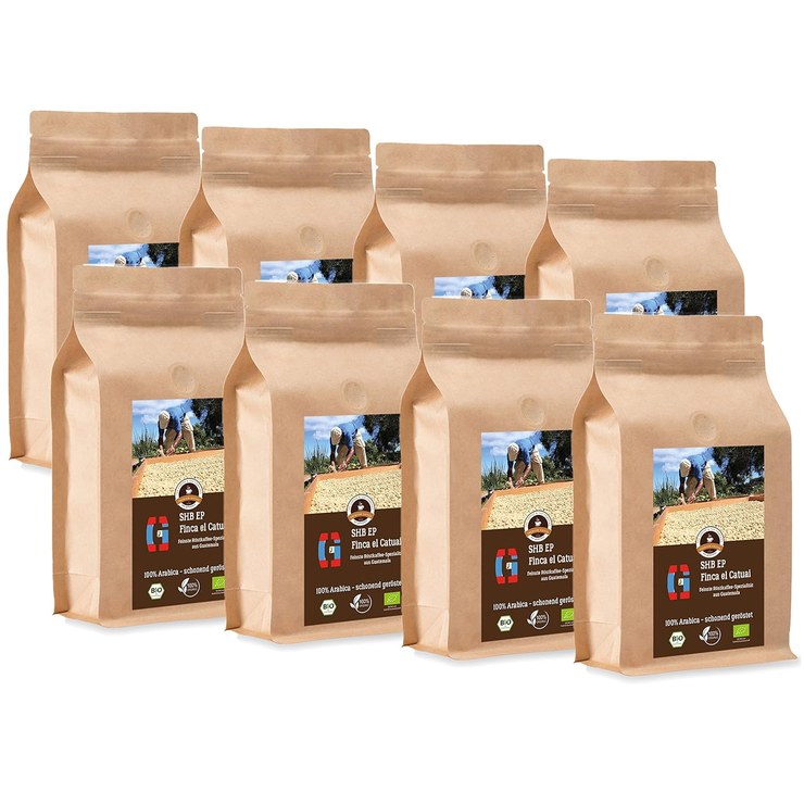 Coffee Globetrotter - Organic Guatemala SHB EP Finca El Catuai - 8 x 1000 g Medium Ground - for Fully Automatic Coffee Grinder - Roasted Coffee from Organic Cultivation | Gastropack Economy Pack