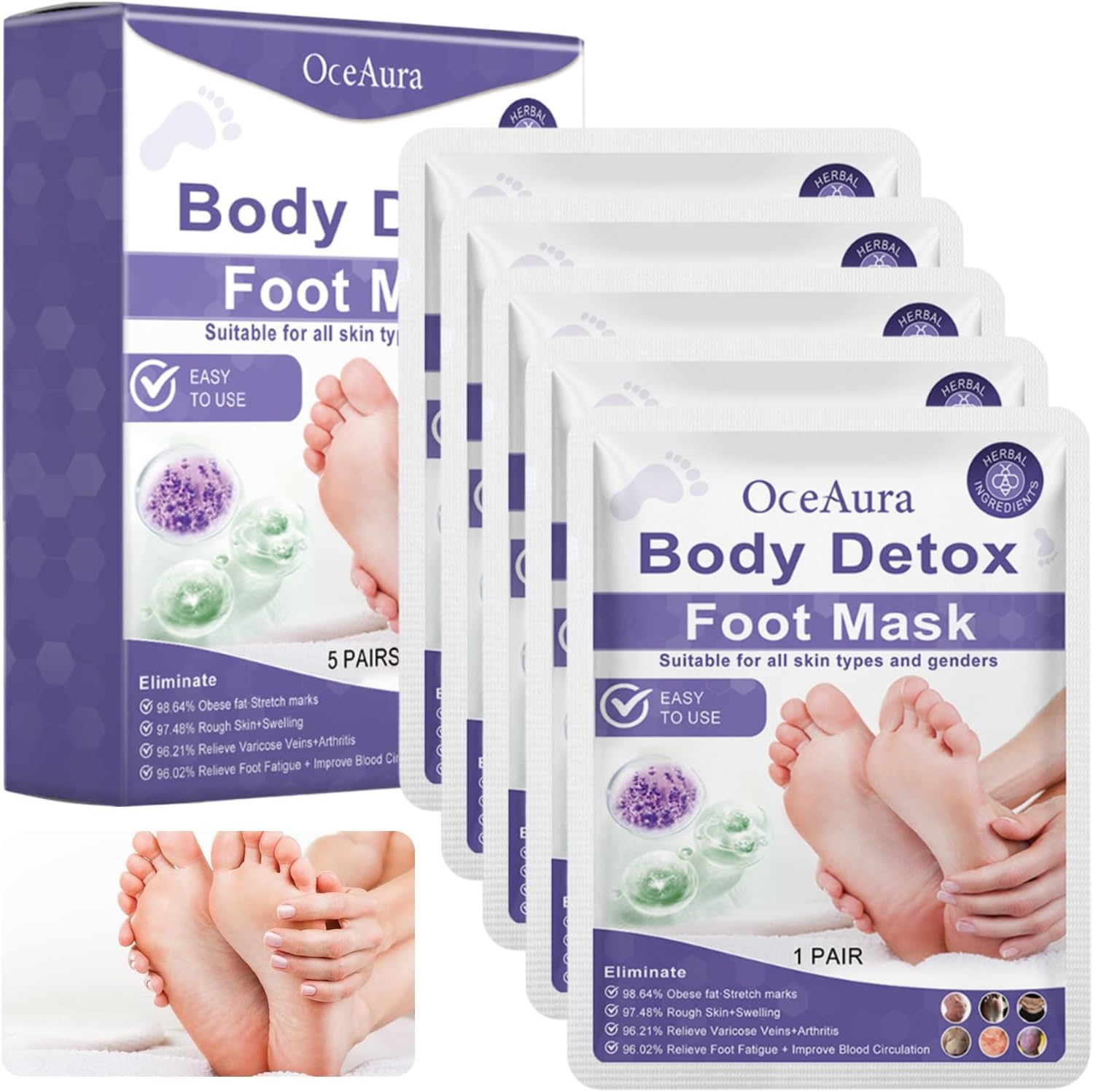 5 Pairs Foot Mask, Callus Socks, Purple Foot Mask, 12 x 15 cm, Callus Socks, Ideal for Dry, Cracked Feet, Gently and Effectively Removes Hard Callus and Dead Skin on the Toes