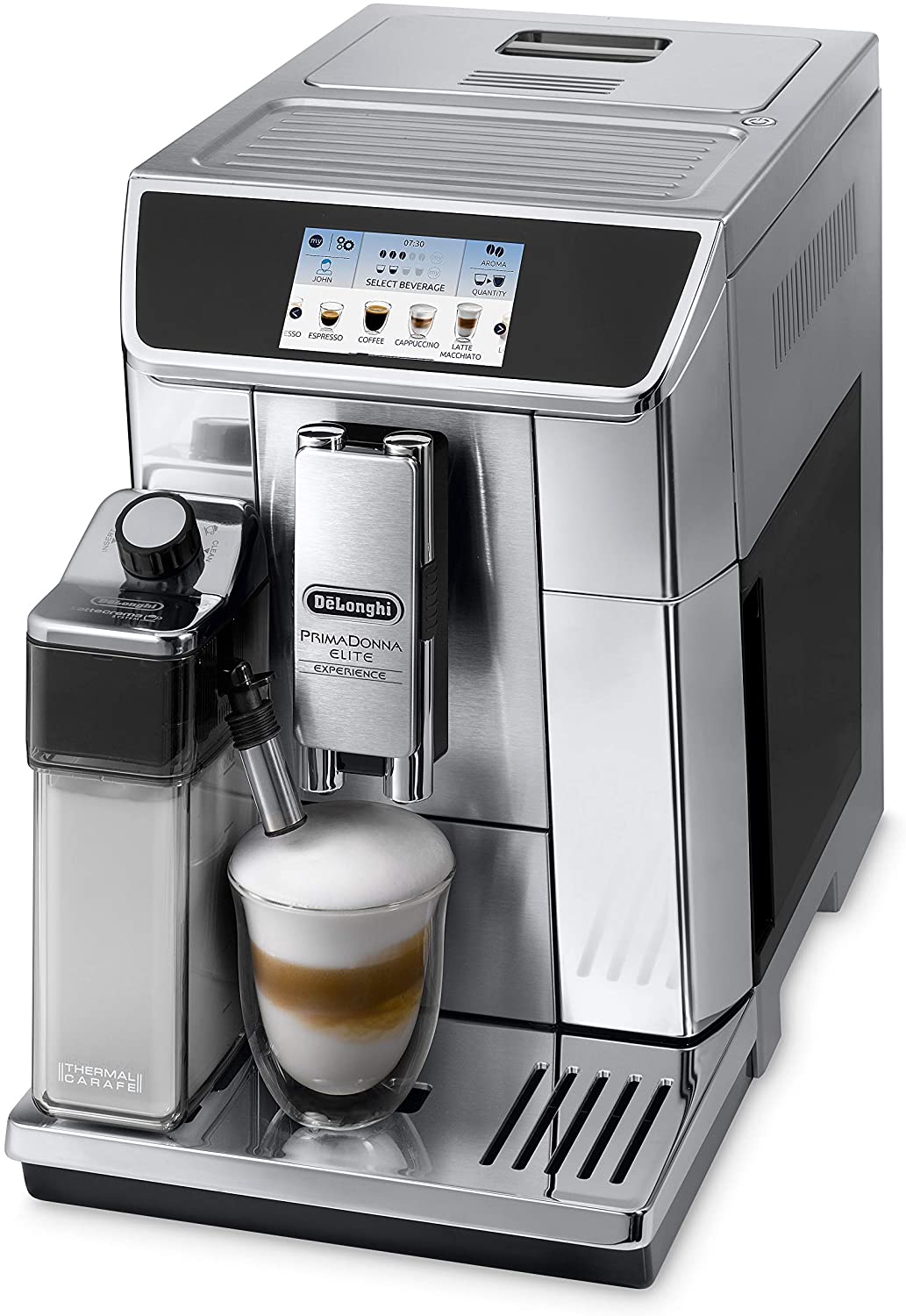 DeLonghi PrimaDonna Elite Fully Automatic Coffee Machine with Milk System,