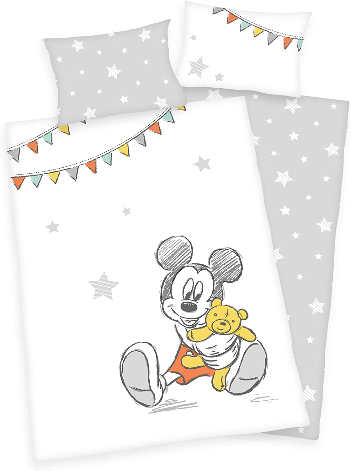 3-Piece Set. Baby/Childrens Bed Linen Motif: Mickey Mouse Renforcé 100 X 1