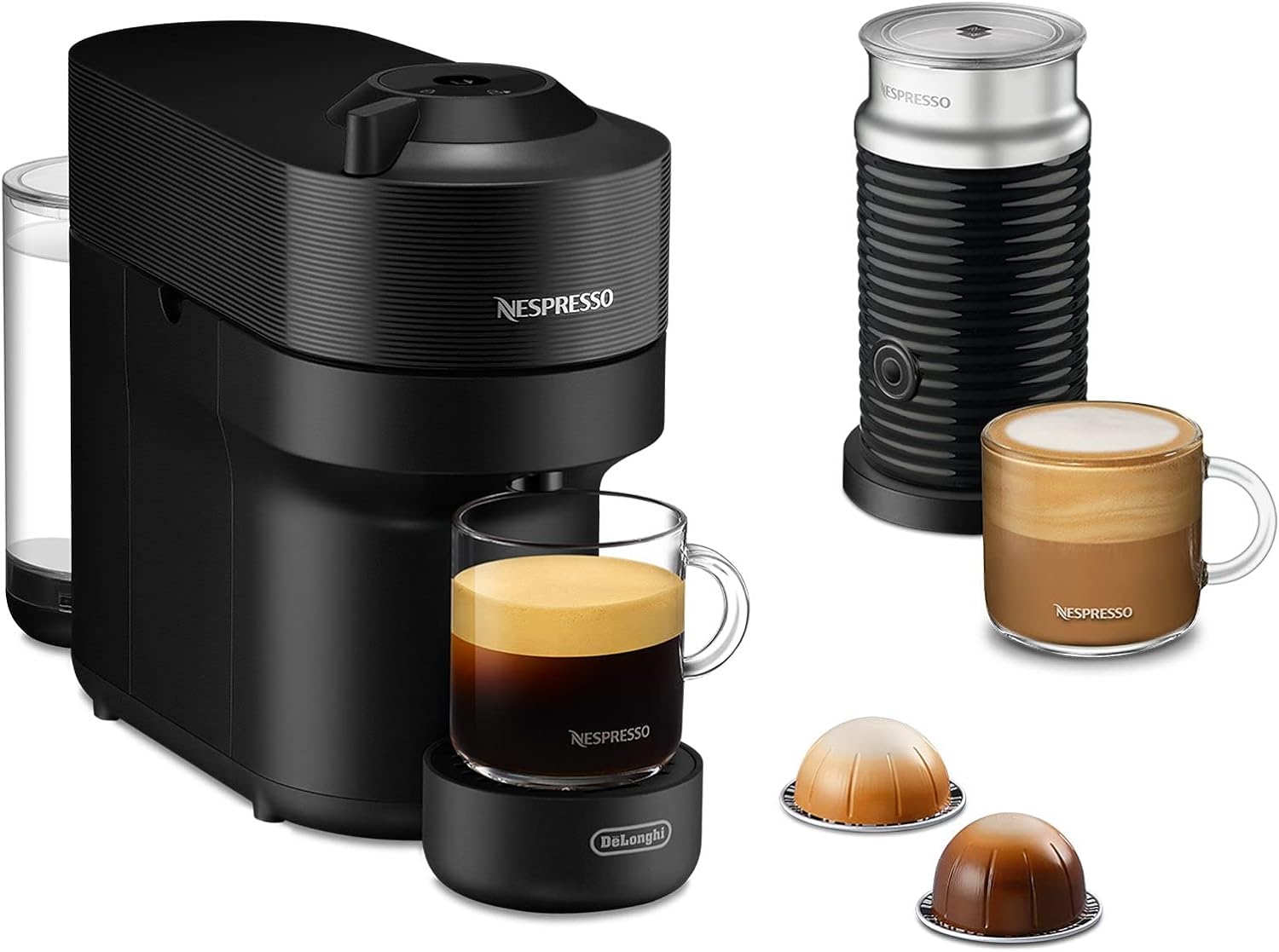 Nespresso de \ 'Longhi Env90.bae Vertuo Pop coffee capsule Machine + Aeroccino Milk Frother, Prepares 4 Cup SIES, CENTRIFUSION Technology, Welcome Package Included, 1260W, Liquorice Black