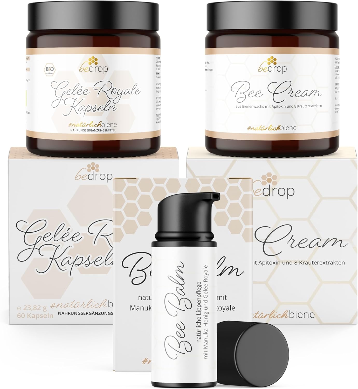bedrop Anti-Aging Set (Large) | Bee Cream (Bee Venom Ointment) + Royal Jelly Capsules + BeeBalm for Lips & Mouth Wrinkles