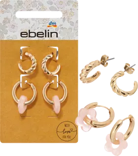 ebelin hoop earrings with flower, gold look, 4 pcs