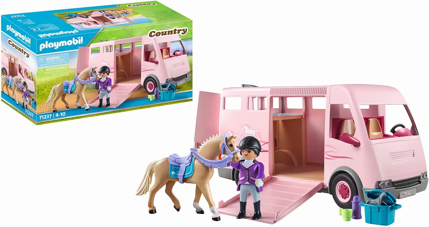 Playmobil Country 71237 Horse and Transporter for Riding Farm, Toy for Children Aggen 4 and Up