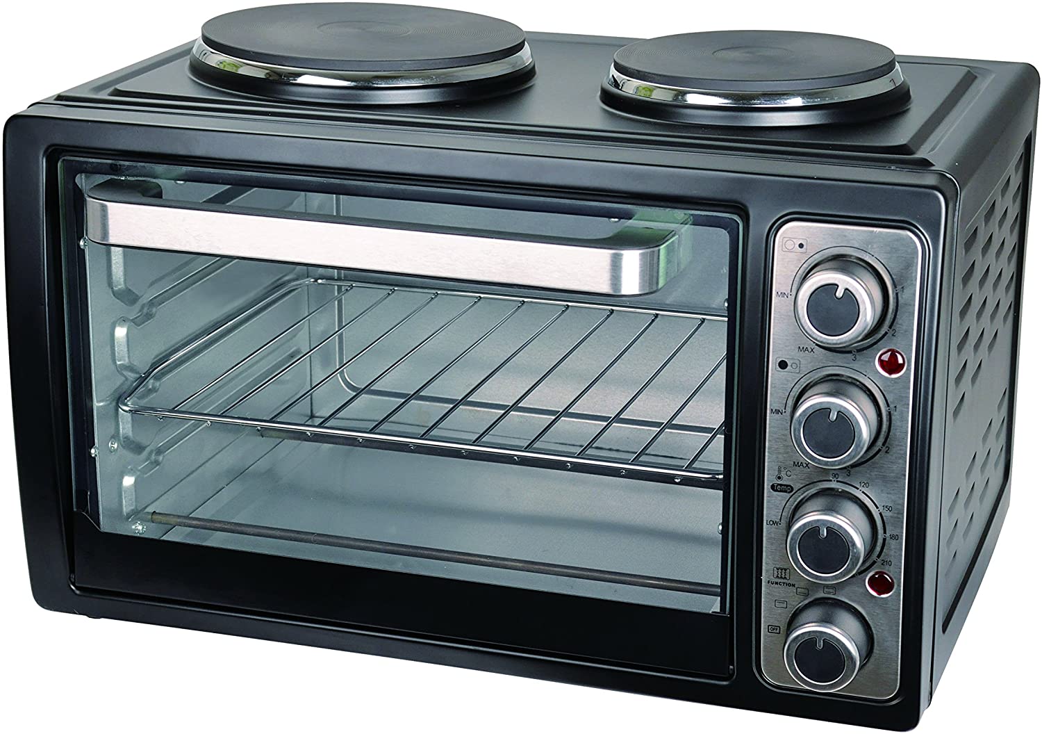 Team Kalorik TKG MK 1002 Small Kitchen with Multi-Oven and 2 Hotplates (up to 230°C), 28 L Interior Volume, 3100 W, Metal/Glass, Black