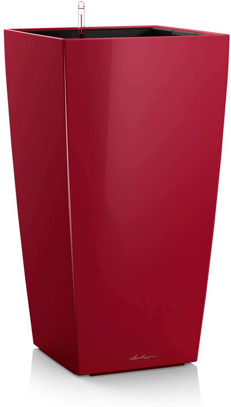 Lechuza Cubico High-Quality Plastic Planter, Scarlet Red High-Gloss