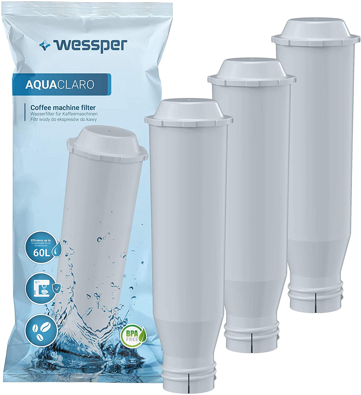 Wessper Water Filter Compatible with Krups Claris F088 F 088, Fits Many Models from Krups, Siemens, Bosch, AEG, Tefal, Neff, Gaggenau (Pack of 3)