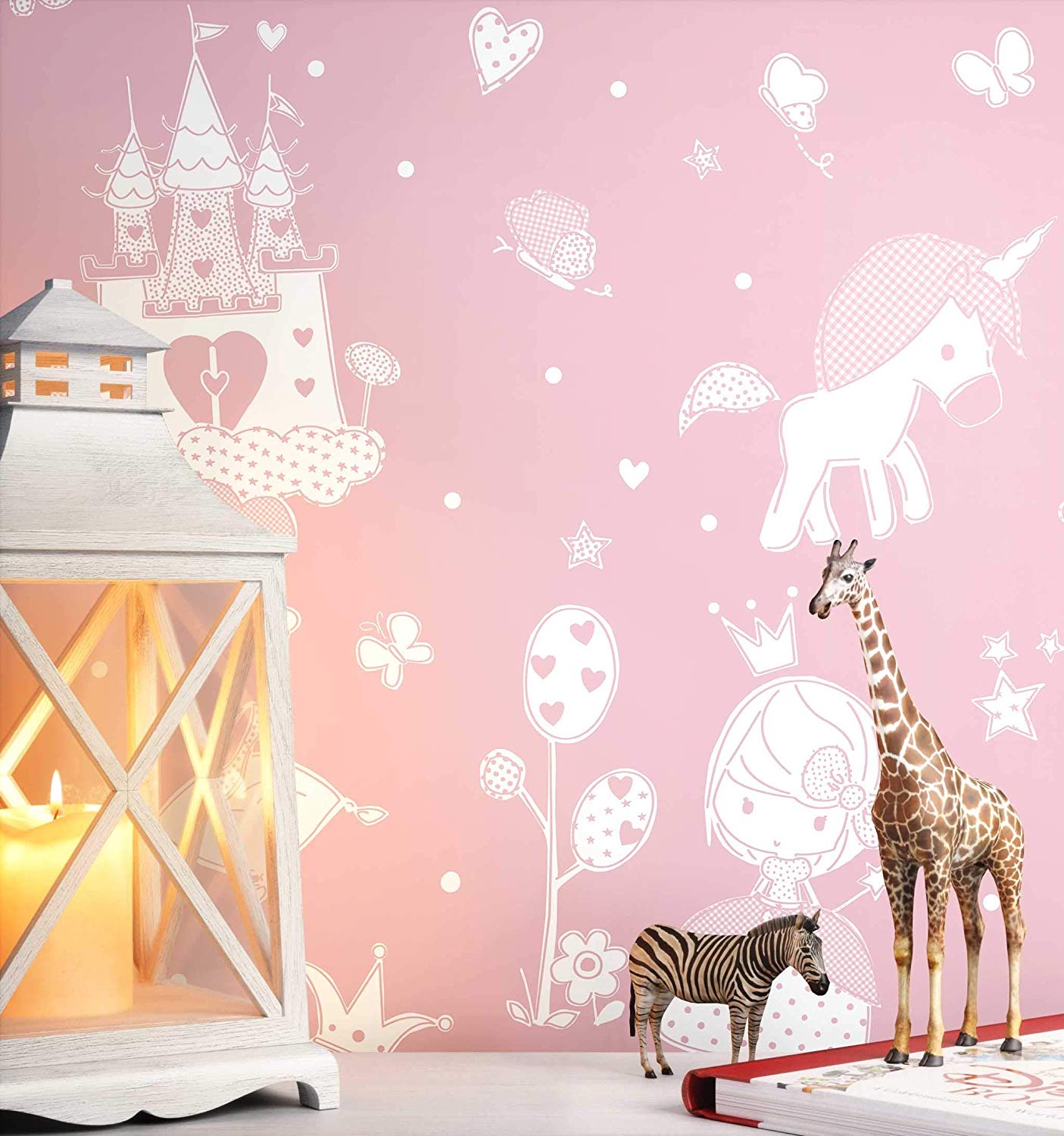 Newroom Design Newroom Childrens Wallpaper Pink Castle Princess Childrens Non-Woven Wall