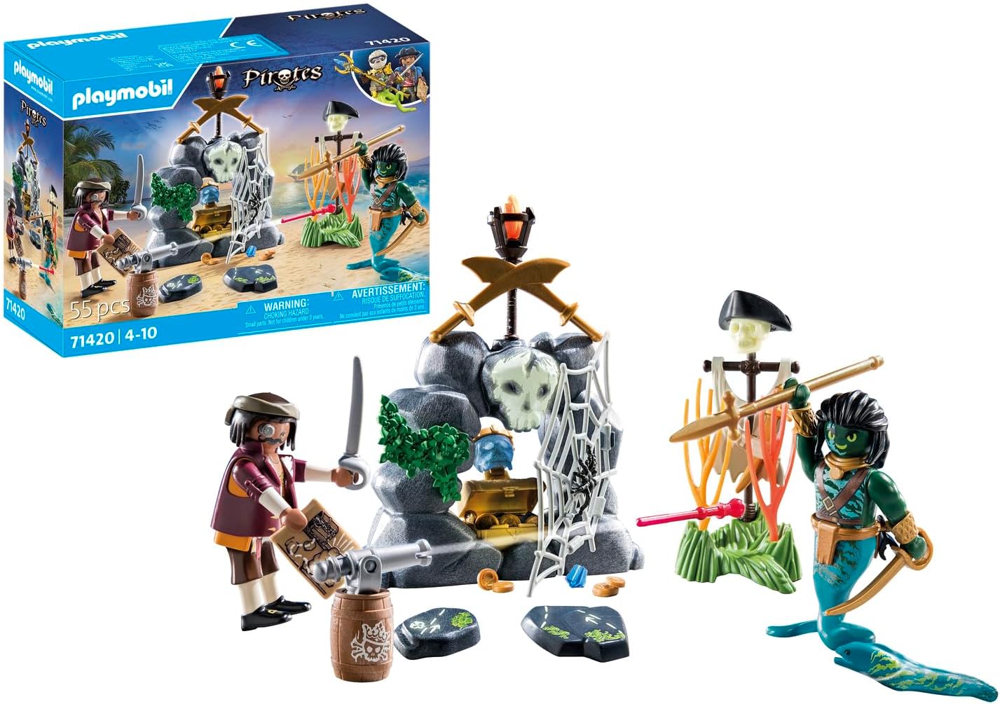 Playmobil Pirates 71420 Treasure Hunt, Looking for the Crystal Skull, Exciting Underwater World with Pirate and Moray Eel Man, Toy for Children from 4 Years