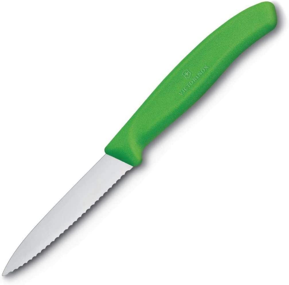 Victorinox kitchen knife 8 cm Swiss Classic, extra sharp serrated edge, ergonomic handle, dishwasher-safe, green
