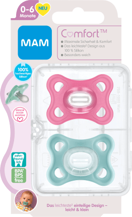 MAM Pacifier Comfort Silicone pink/mint, 0-6 months, 2 pcs