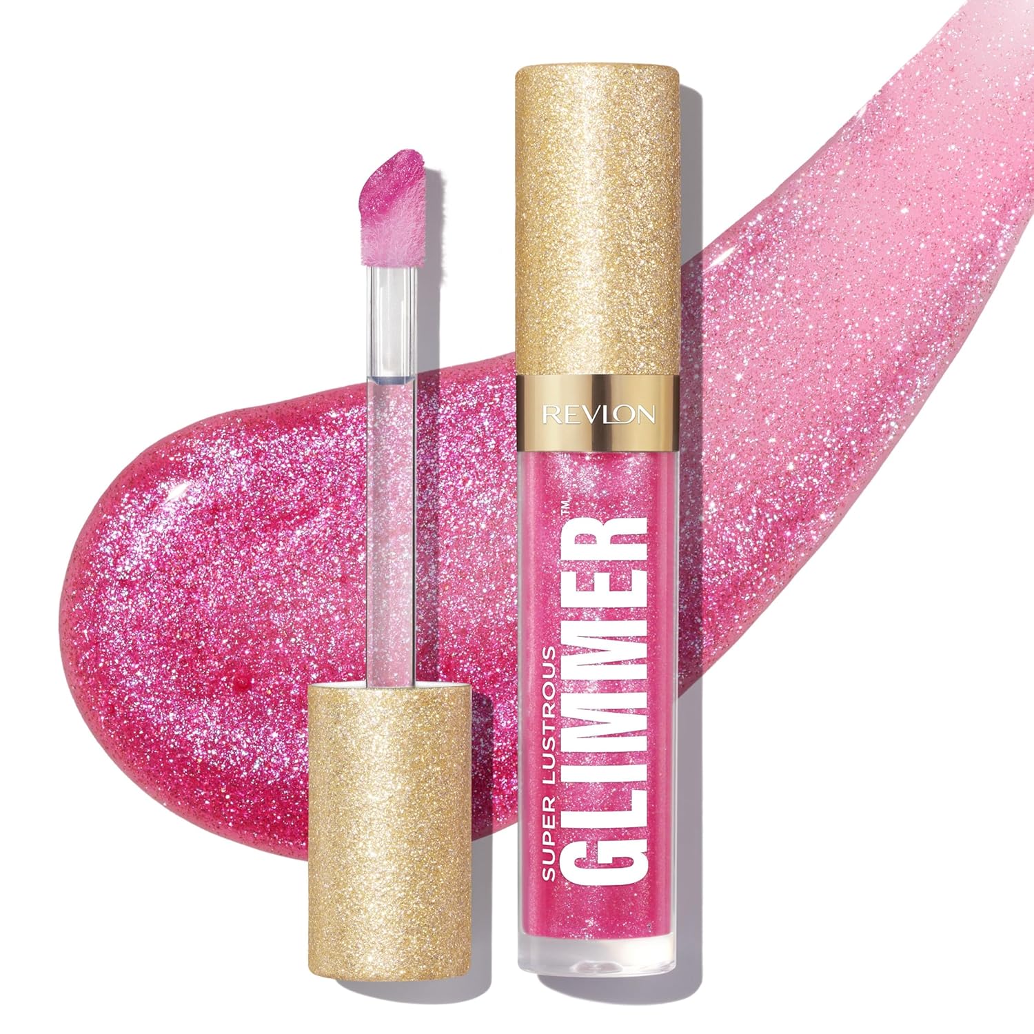 Revlon Super Lustrous Glimmer Gloss, Moisturizing and Plumping, Ultra Shiny Finish, Plant-Based Formula, 008 Rose Glow, 3.8 ml