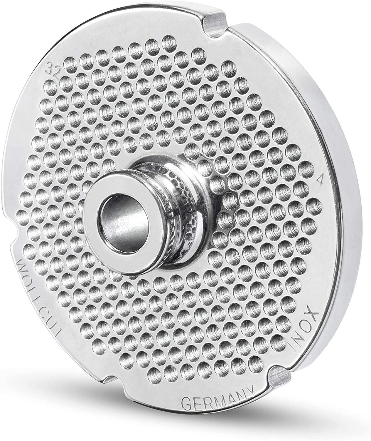 WolfCut Perforated disc with hub and 4 grooves for all standard meat grinder sizes 32 (4.0 mm)