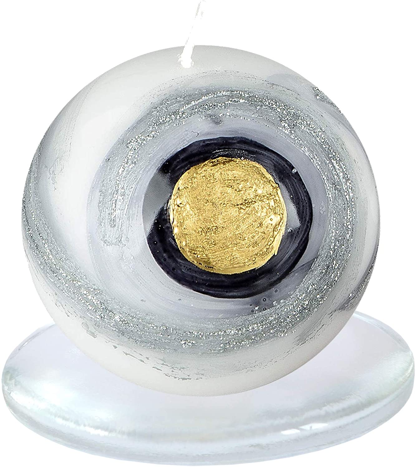 Formano Set Kugelkerze Silber Gold 10 Cm Auf Glas Kerzenteller 12,5 Cm Tisc