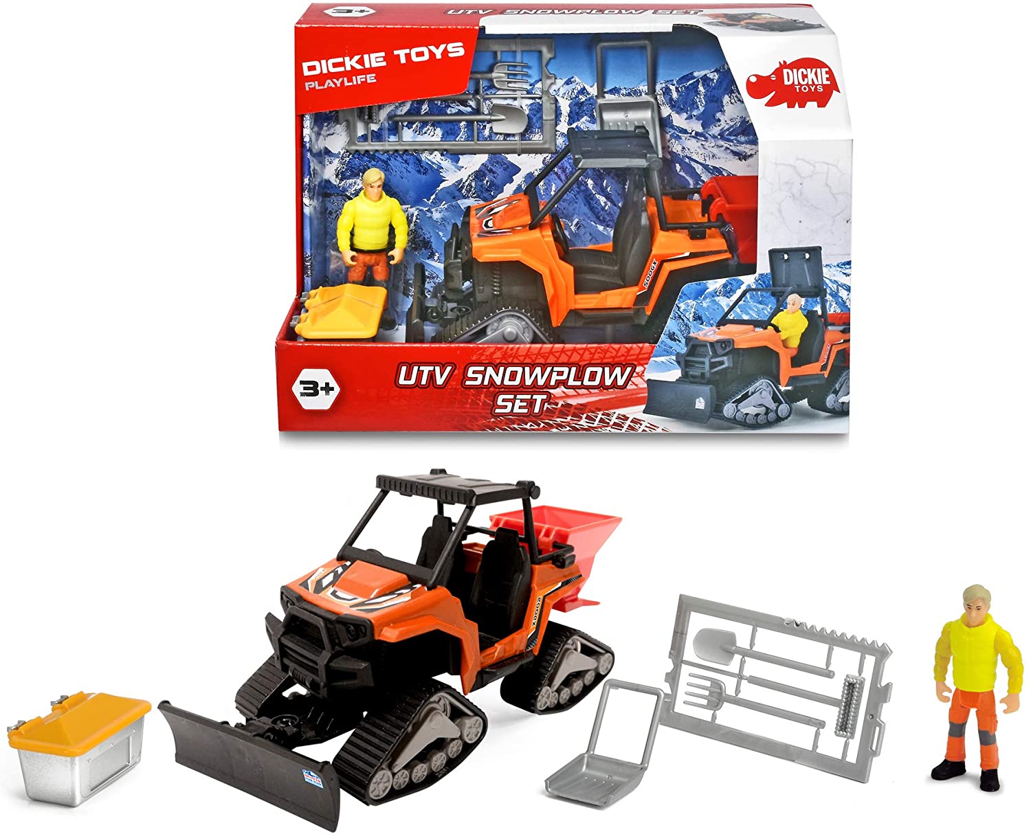 Dickie Toys Playlife-Utv Snow Plough Set, Winter Service Vehicle, Snow Groo