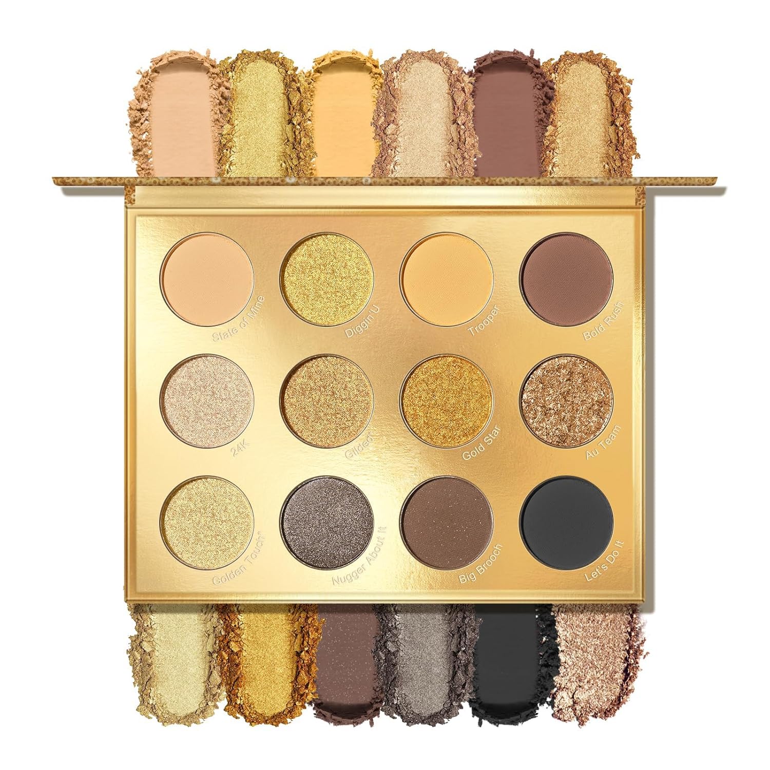Yamobi 12 Colors Golden Eyeshadow Palette, Glitter and Matte Tones, Neutral Nude Smokey Eyeshadow, Sparkling Golden Eye Makeup (A)