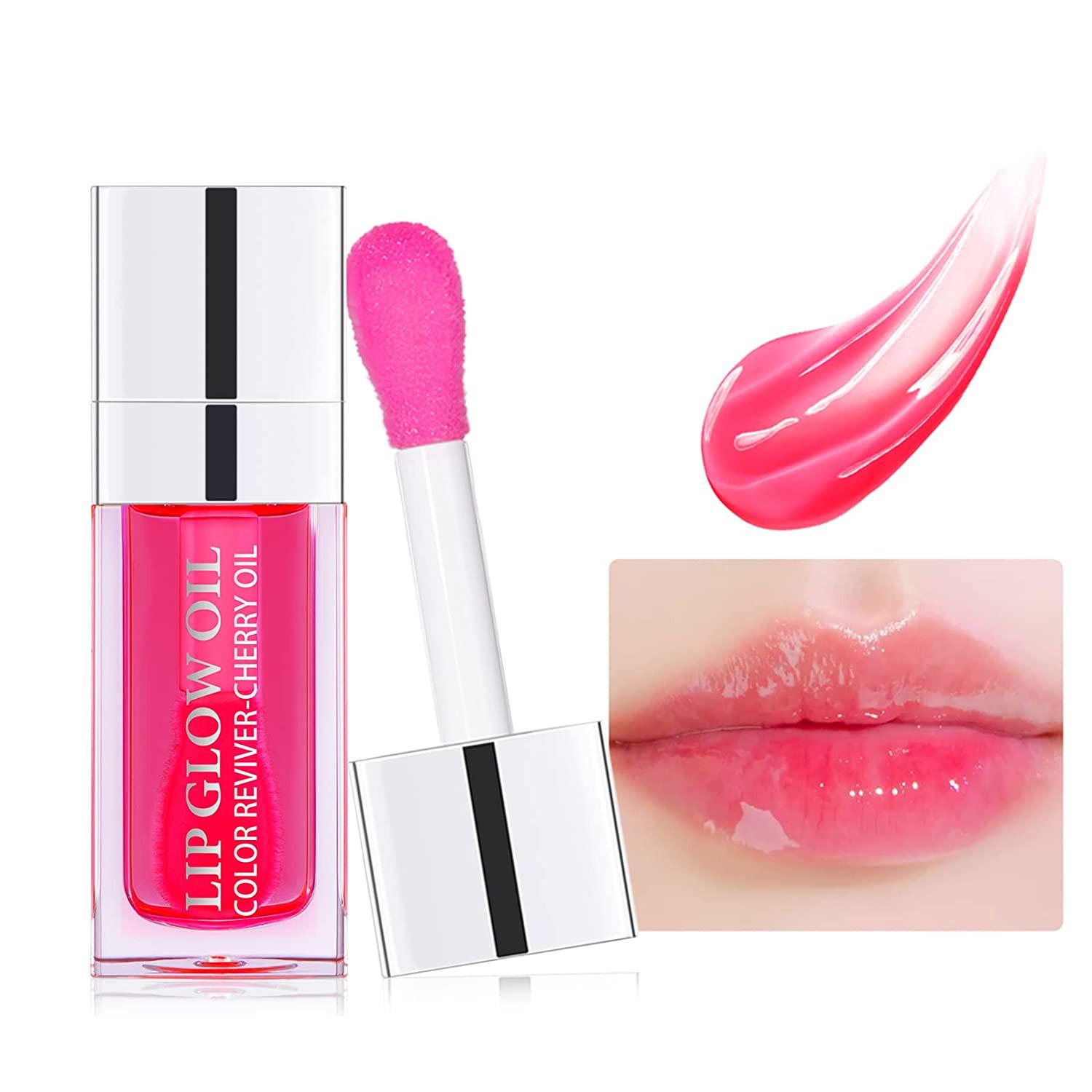 Prreal Tinted Lip Oil Plumping Lip Gloss, Hydrating Lip Glow Oil Lip Care Moisturising Clear Toot Lip Oil for Dry Lips, Nourishing Water Glossy Glass Lip Oil Gloss Non-Sticky Shine Lip Tint (Cherry), ‎cherry