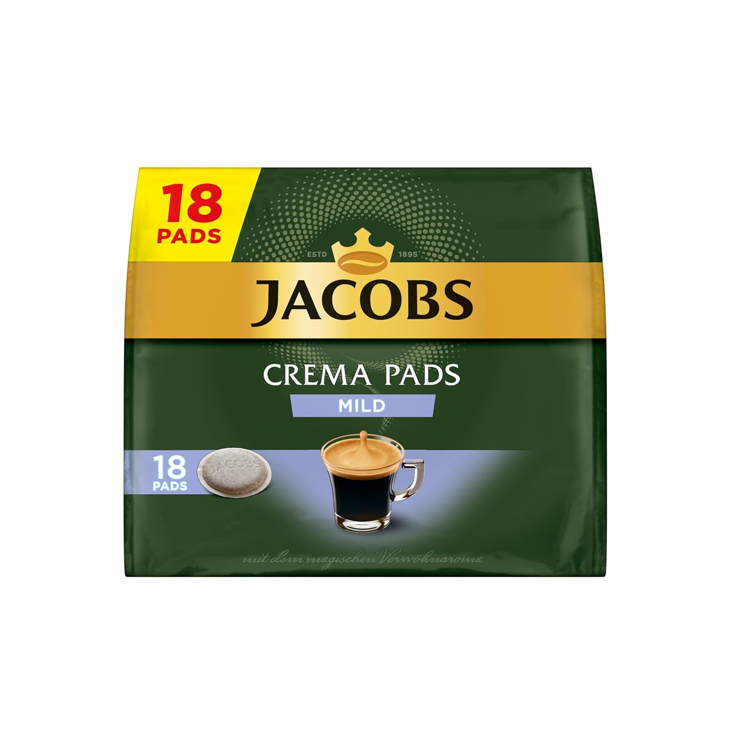 Jacobs Pads Crema Mild, 90 Senseo Compatible Coffee Pods, UTZ Certified, Pack of 5, 5 x 18 Drinks