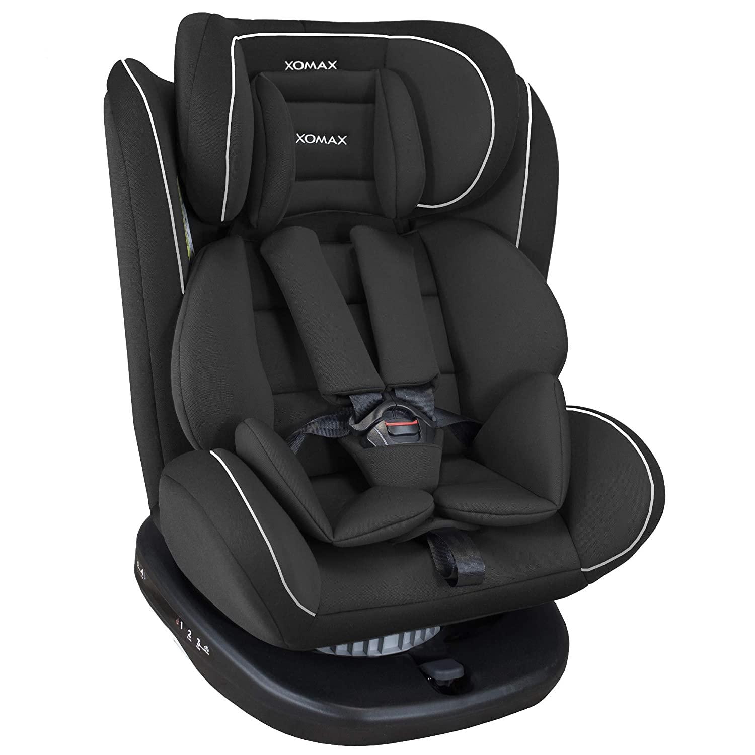 XOMAX 916 Child Seat Rotatable 360° with Isofix and Reclining Function, Grows with Your Child, 0-36 kg, 0-12 years, Group 0/1/2/3, 5-Point Harness and 3-Point Harness, Removable Cover, Washable ECE R44