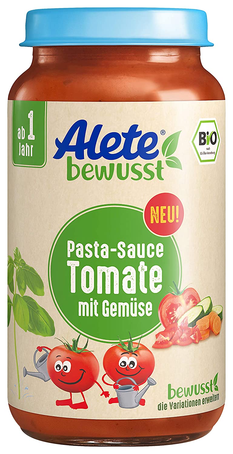 Alete bewusst Bio Pasta-Sauce Tomate mit Gemüse, ab 1 Jahr, Bio Tomatensauce mit Gemüse, ideale Ergänzung zu Nudeln, Gemüse- & Reisgerichten, ohne Aromastoffe, glutenfrei, 240 ml
