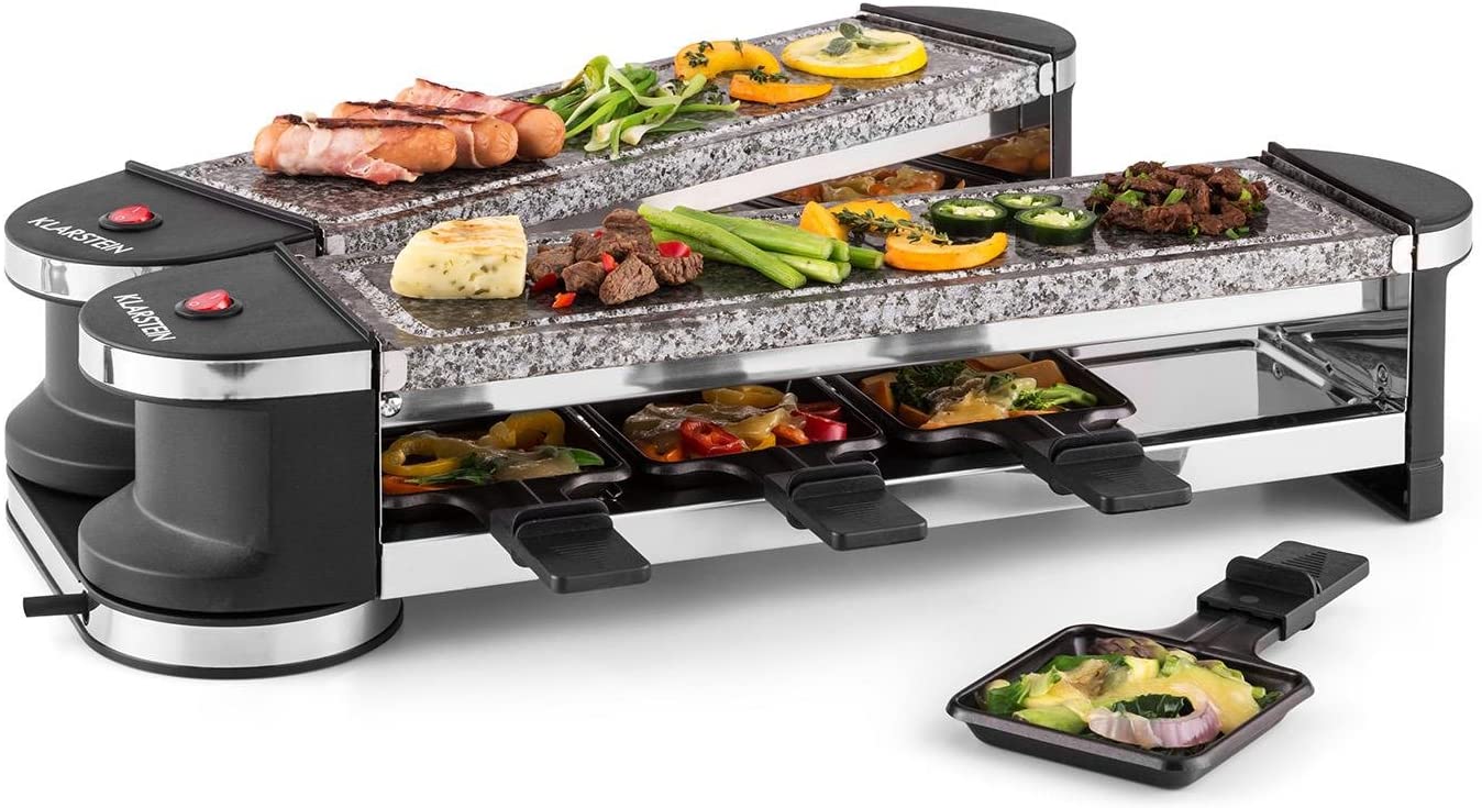 Klarstein tenderloin mini raclette Grill 360° base station, aluminium and hot stone grill plate.