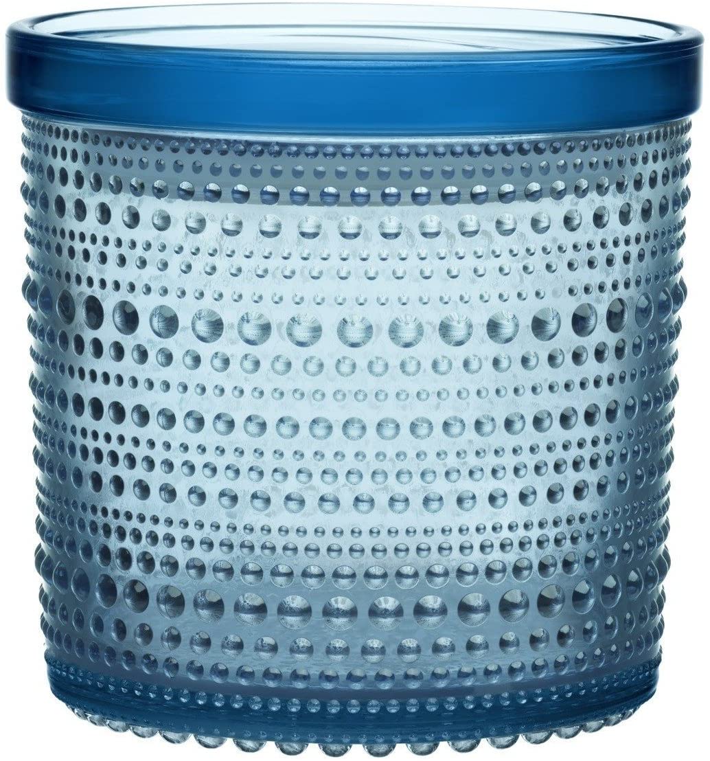 Iittala Kastehelmi Storage with Lid, Glass, Light Blue, 11.4 x 11.4 x 11.6 cm