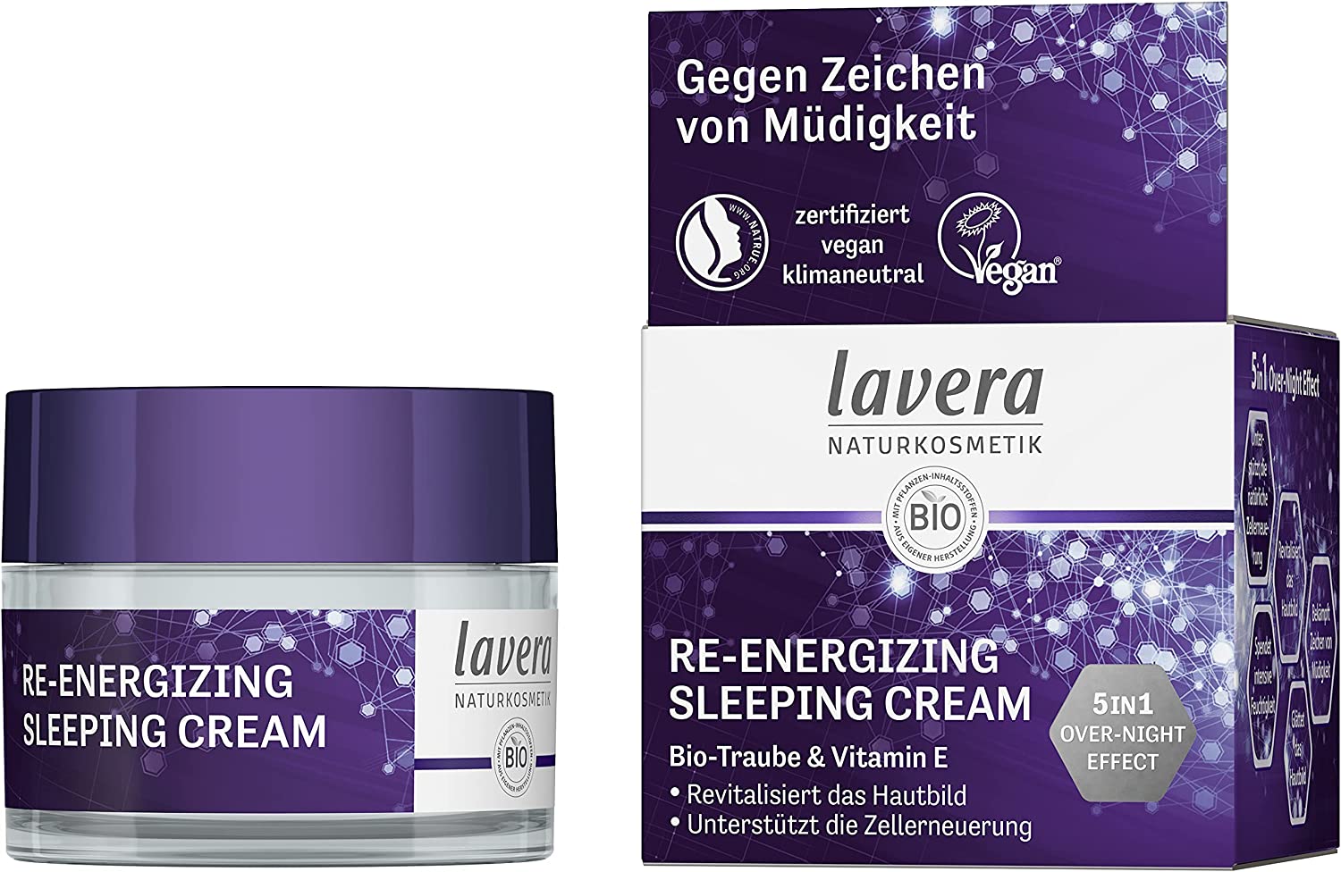 lavera Re-Energizing Sleeping Cream - Night Cream - with Organic Grape & Vitamin E - Organic Plant Active Ingredients - Skin Care - Vegan - Natural Cosmetics - Neutral & Innovative Face Care - 50 ml, ‎clear